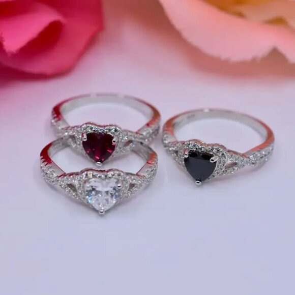 FREE SHIP 925 STERLING SILVER HEART STONE SHAPE ZIRCONIA CRYSTAL STONE RING - Picture 3 of 3